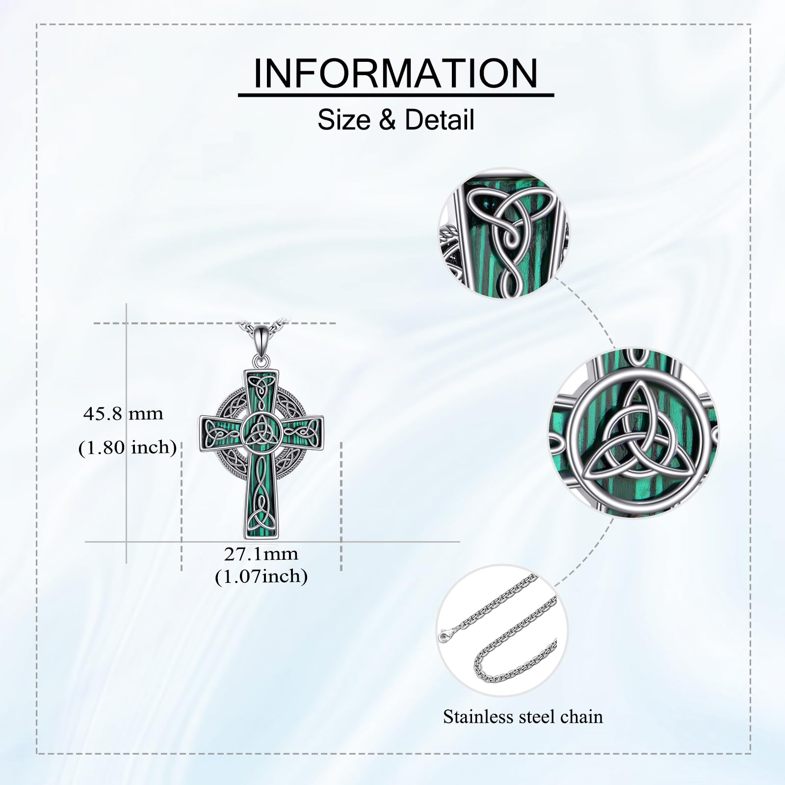 DAYLINLOVE keltisches Kreuz Halskette 925 Sterling Silber Malachit Kreuz kette Kreuz Schmuck Geschenk für Männer Mädchen