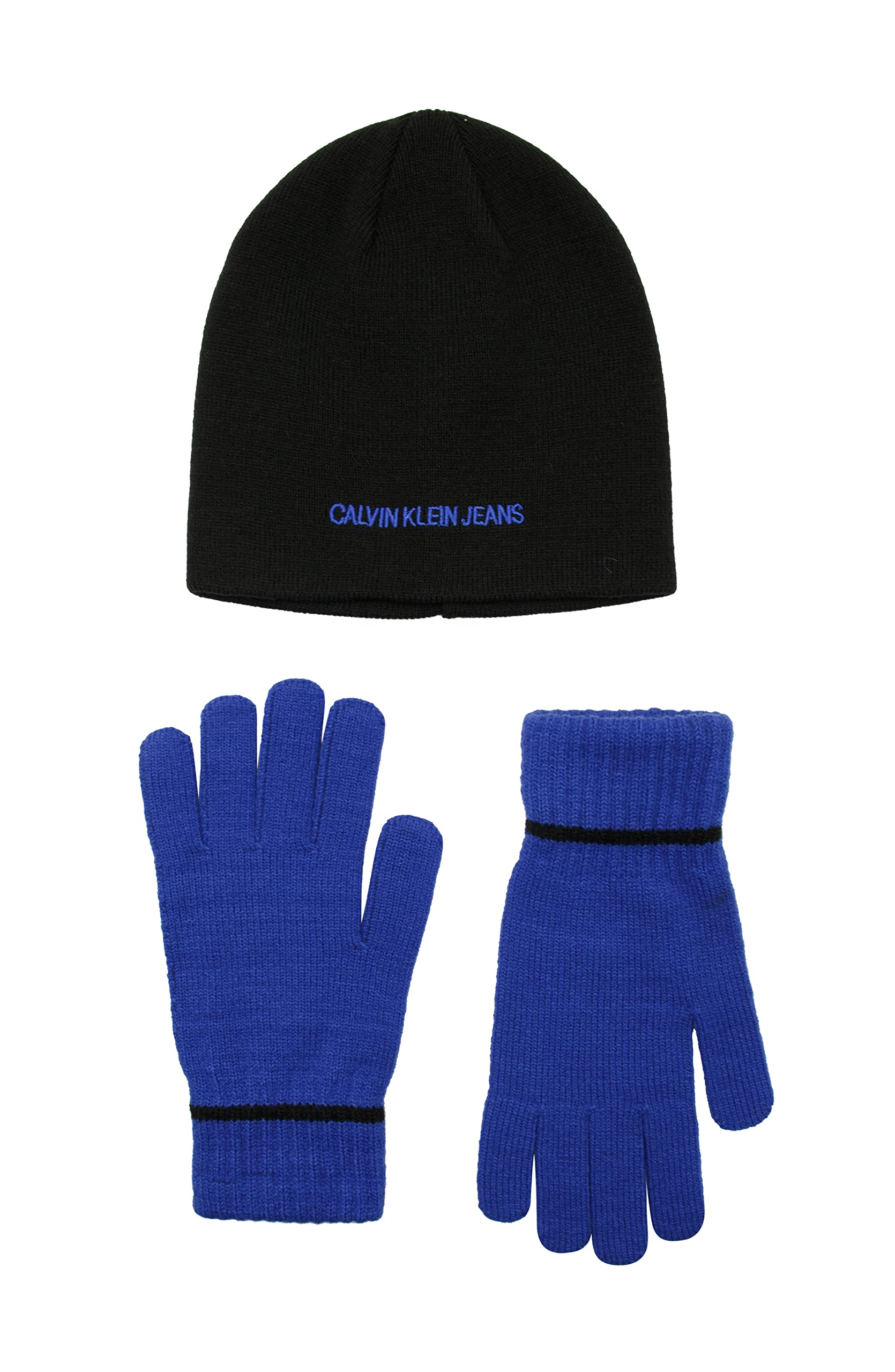 Calvin Klein Boys' Embroidered Ck Beanie and Glove Set, Acid Lime