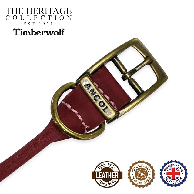 Foto 3 de 4 de Ancol Timberwolf - Collar Redondo de Cuero para Perro en Color Frambuesa, Cuero de Grano Superior con núcleo…