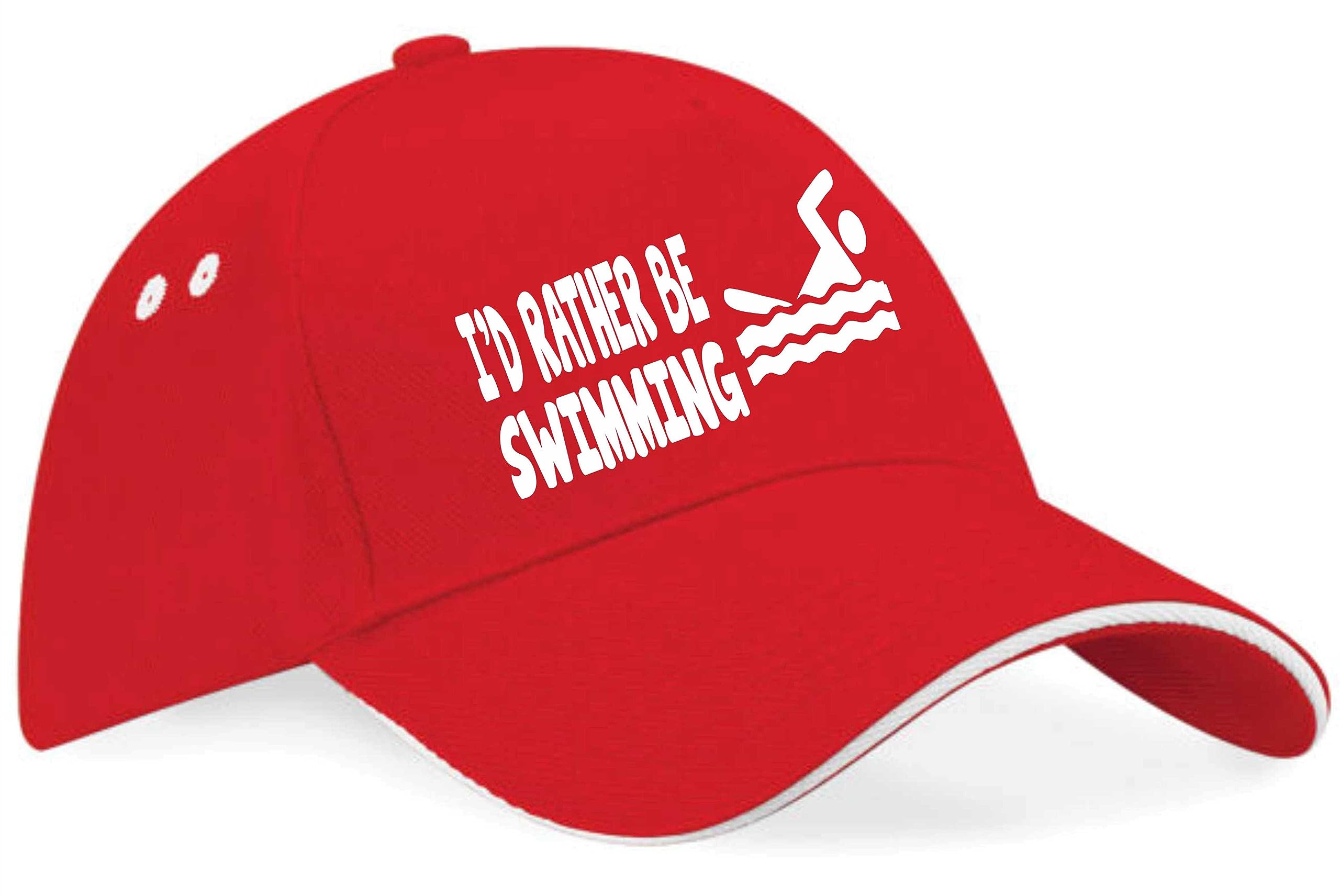 Print4U I'd Rather Be Swimming Baseball Cap Sport Birthday Gift for Men & Women Red