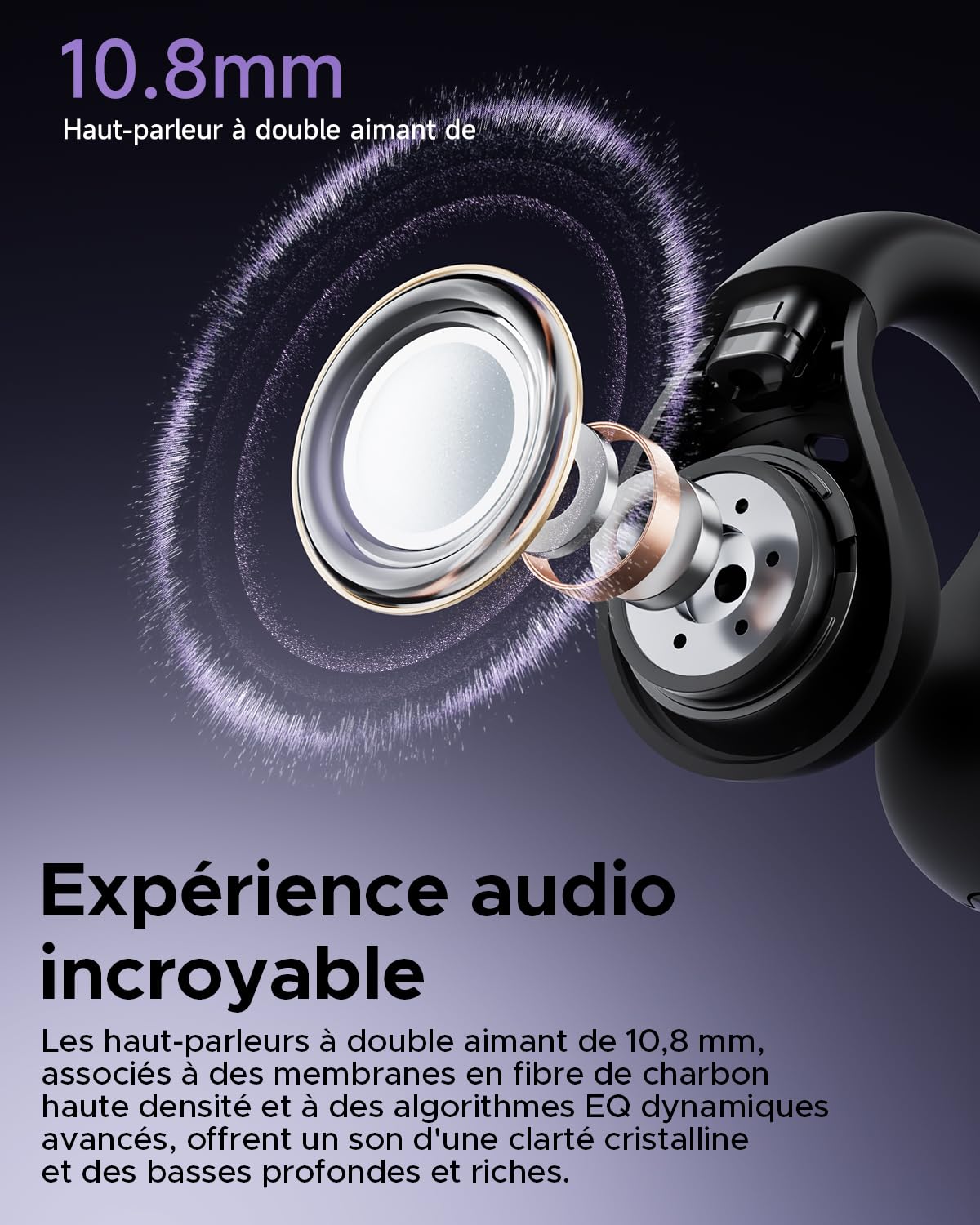 truefree B1 Écouteurs Bluetooth sans Fil, Casque à Clip Ouverts, Écouteurs Sport, Bluetooth 5.4,Confortables, 3D Son Clair, EQ Dynamique, APP, Léger et Stable Seulement 5 g, 25 h de Temps de Lecture