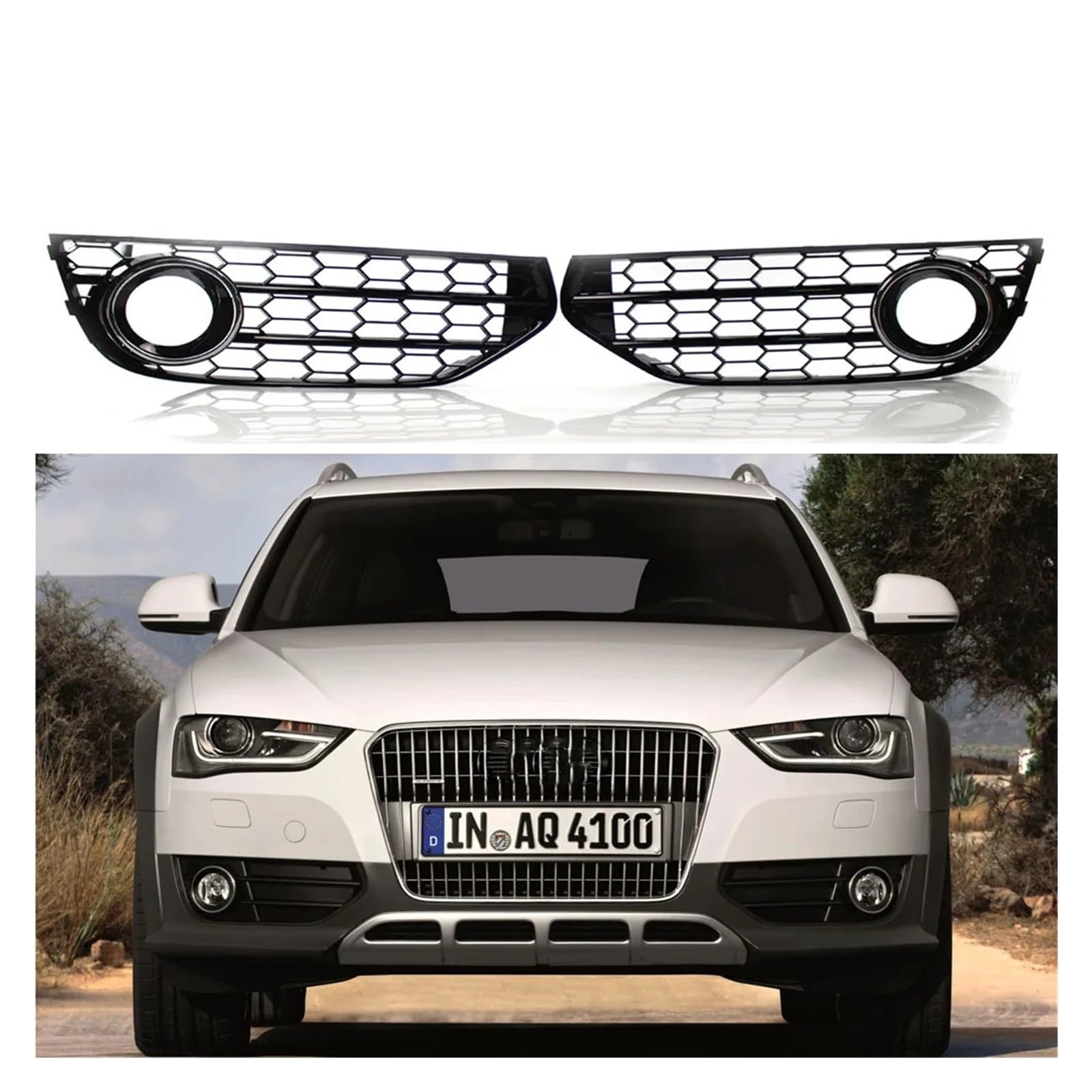 Fit For A-u-d-i A4 B8 B8.5 Allroad Quattro Wagon Fog Lamp Style Car Front Bumper Lower Grille Fog Light Grill(Chrome)