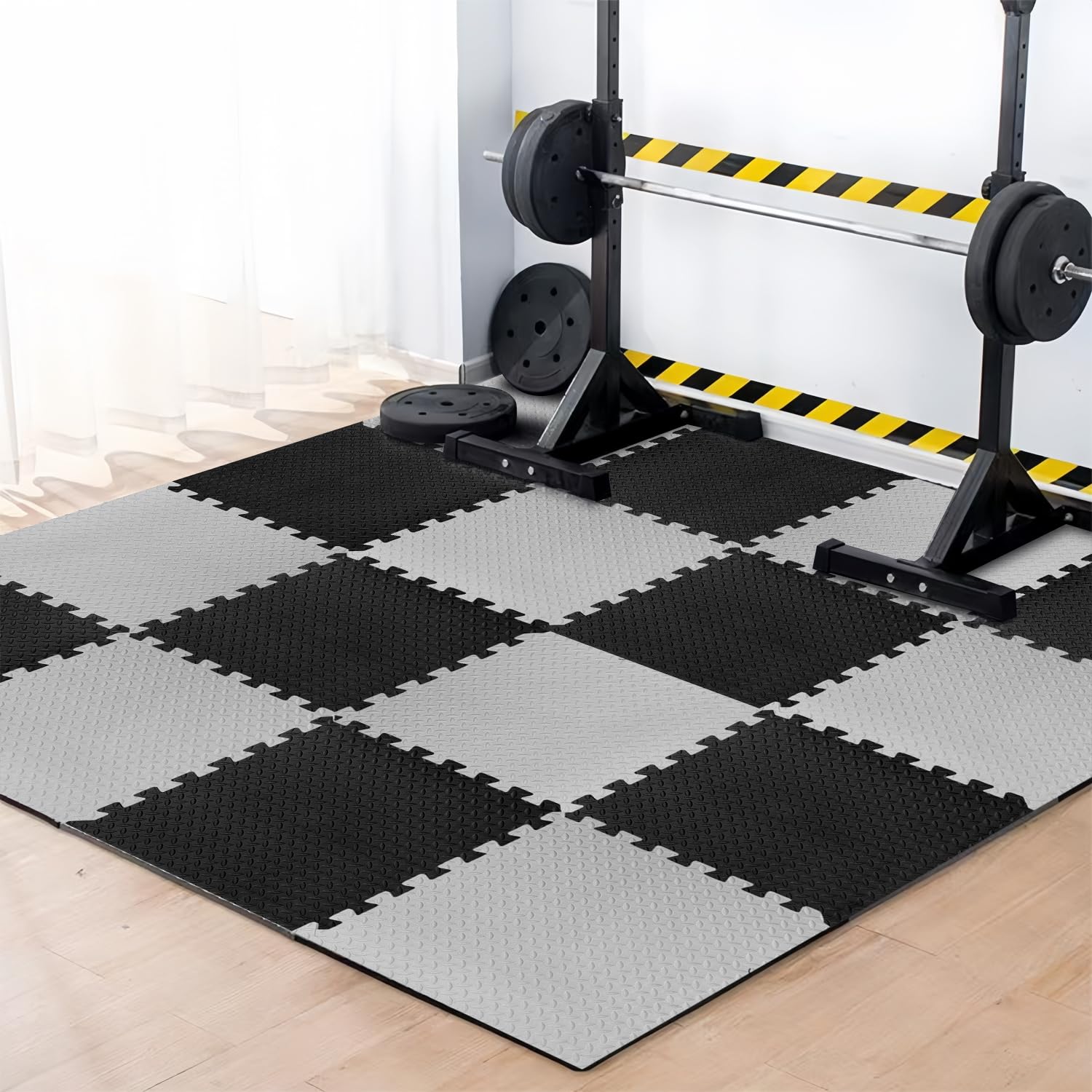 eHomeKart Gym Mats for Floor for Home and Living Room, Interlocking Rubber Floor Gym Mat for Workout at Home, Super Absorbent EVA Foam Workout Mat- 60x60cm - 12mm, Black & Grey (4 Tiles - 16Sqft)-picture-31