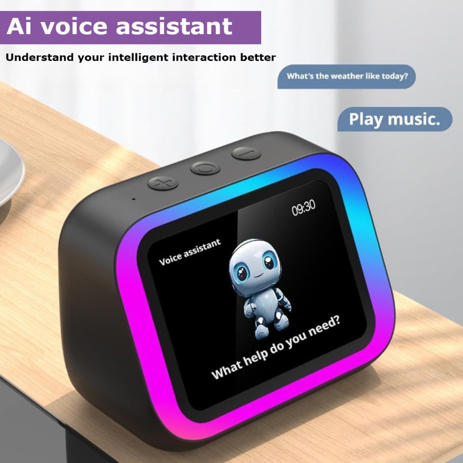 Reloj despertador inteligente con altavoz Bluetooth y luz RGB, pantalla digital portátil de hora y clima, llamadas manos libres, ideal para uso junto a la noche