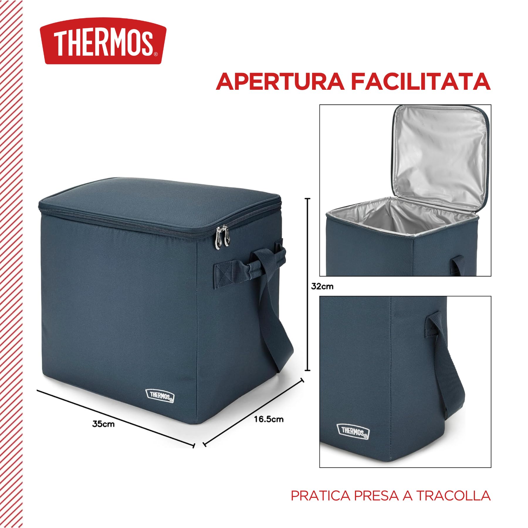 Thermos Eco Cool Borsa Termica Isotermica 36 Lattine 25L 35x27x32cm Blu | 7h freddo, tessuto in rPET, tracolla regolabile, Isolamento termico IsoTec, senza BPA, senza PVC, per picnic e mare