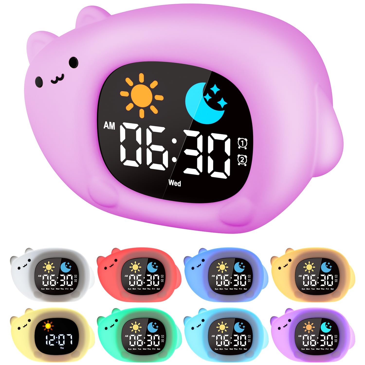 Yissvic Despertador infantil para principiantes en la escuela, despertador para niños con luz nocturna, modo de repetición, visualización de fecha, bebé, silencioso, despertador para niñas, habitación