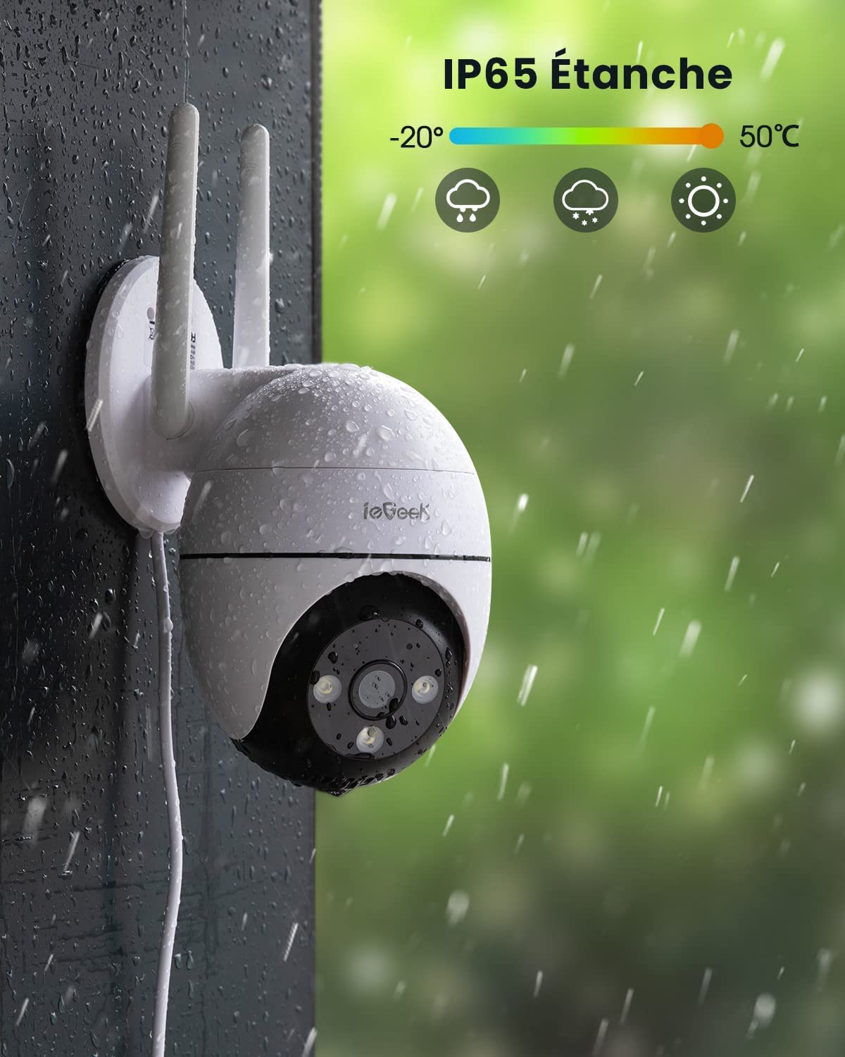 ieGeek 2K Camera Surveillance WiFi Exterieure, 360° Camera IP Compatible avec 2.4Ghz/5Ghz, Vision Nocturne Couleur, Détection Humaine, Audio Bidirectionnel, Pan 355°/Tilt 120°, Stockage Cloud