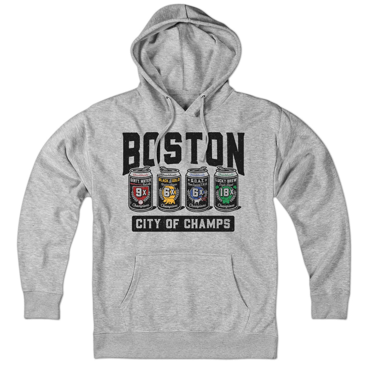 Boston 4-Pack Champions Hoodie – Unisex Soft Cotton Blend Lightweight Pullover Celebrating Boston's Championship Teams Gray