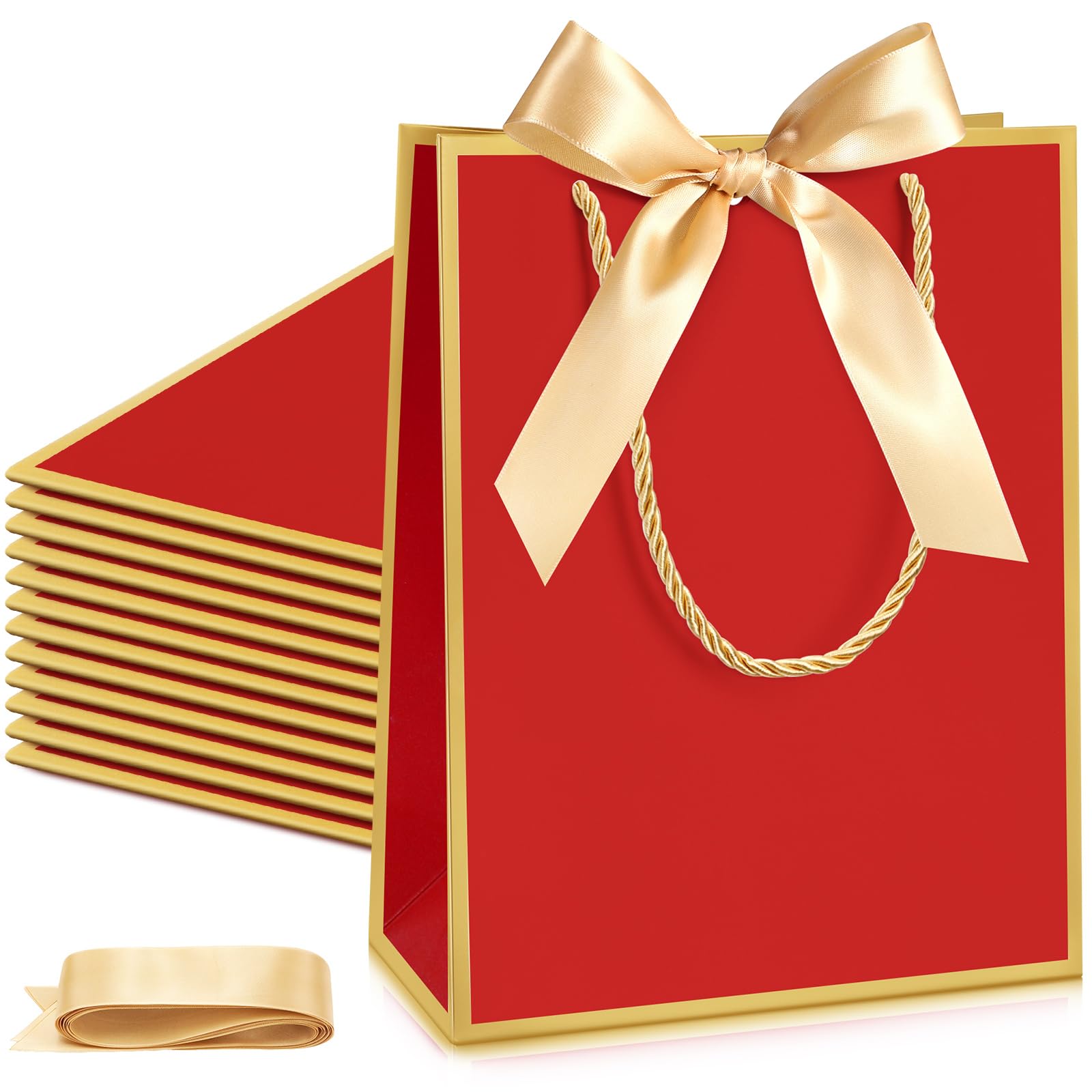 Silkfly 12 Pcs Paper Gift Bags with Handle 9x7x3.15'',Dark Red, Gold — image 1