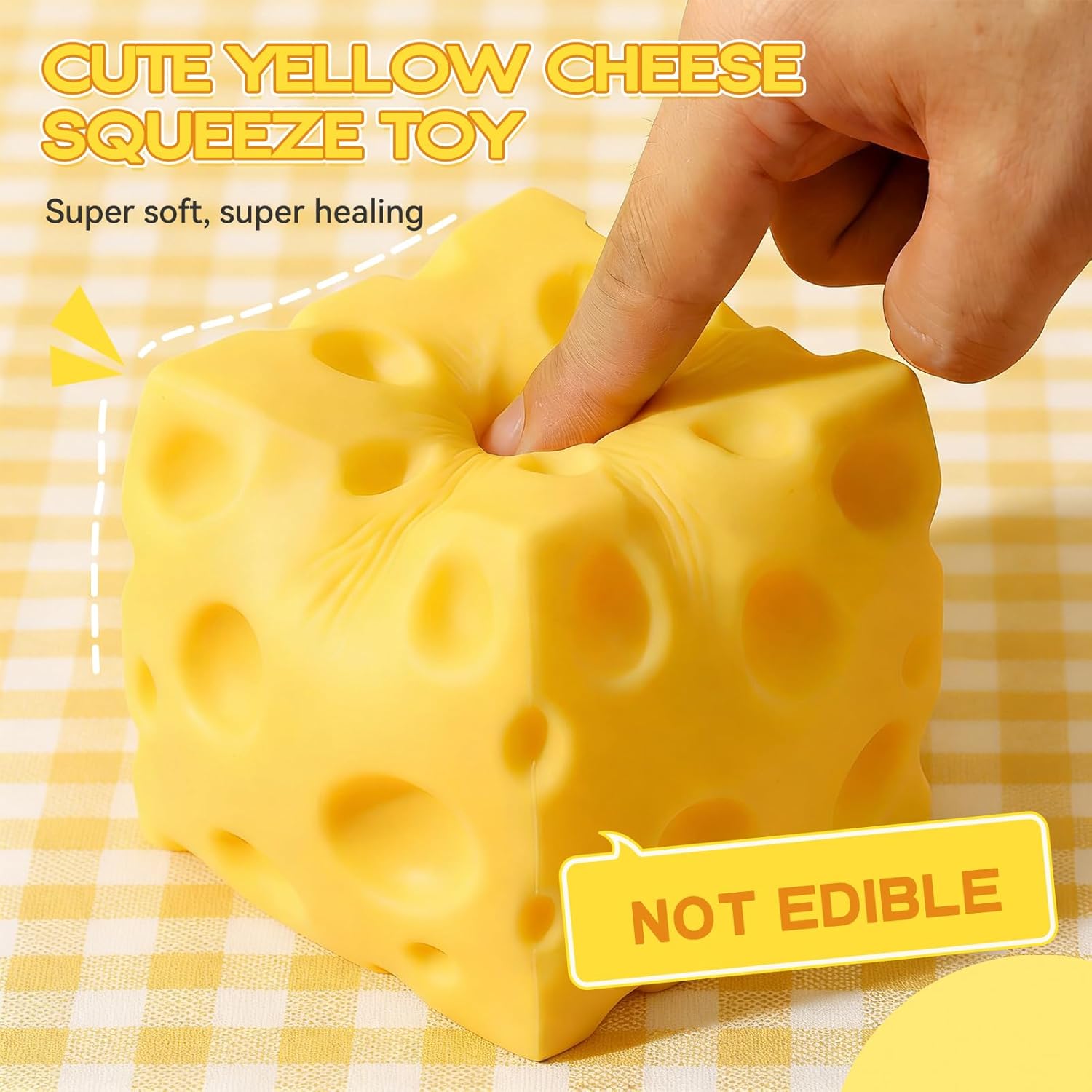 Big Cheese Squishy Toys, 10cm Yellow Giant Cheese Squeeze Stress Ball Slow Rising Extra Soft Cube Sensory Fidget Toys Jumbo Sensory Fidget Toy Stress Relief Gifts Party Favors Men Women Office Travel