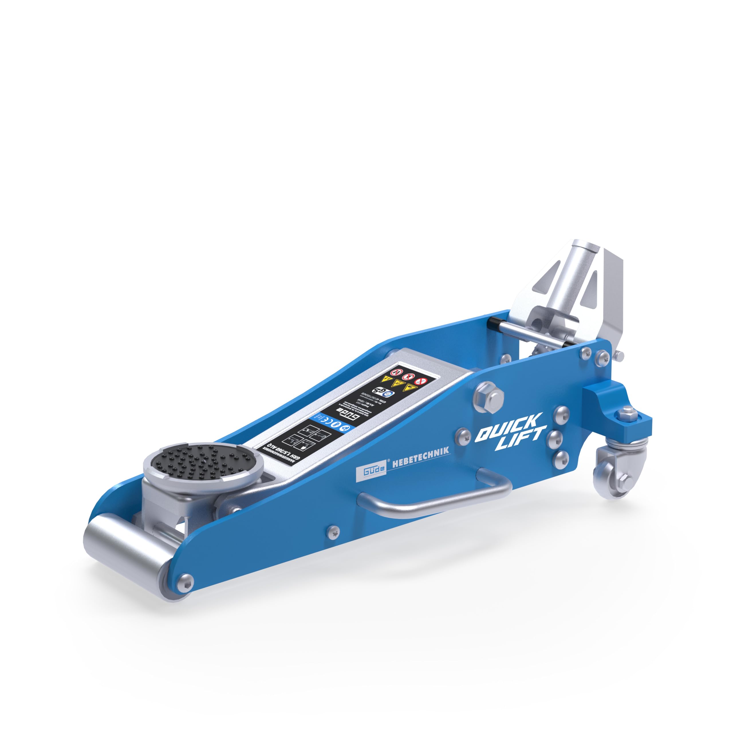Güde GRH 1,5/360 ALQ Rangierwagenheber - 1,5 Tonnen Hubkraft, 9,7 Zentimeter Lastteller-Durchmesser, min. 9 bis max. 35,8 Zentimeter Hubhöhe, Quick-Lift-Funktion, Stahl- und Aluminium Konstruktion