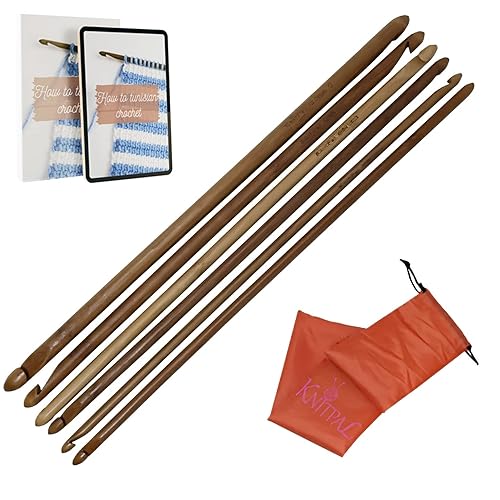 KnitPal 14-inch (35cm) Double Ended Tunisian Afghan Crochet Hooks Set- 6 US Sizes: A/2mm, B/2.5mm, C/2.75mm, D/3.25mm, E/3.5mm, F/3.75mm - Long Tunisian Crochet Hooks