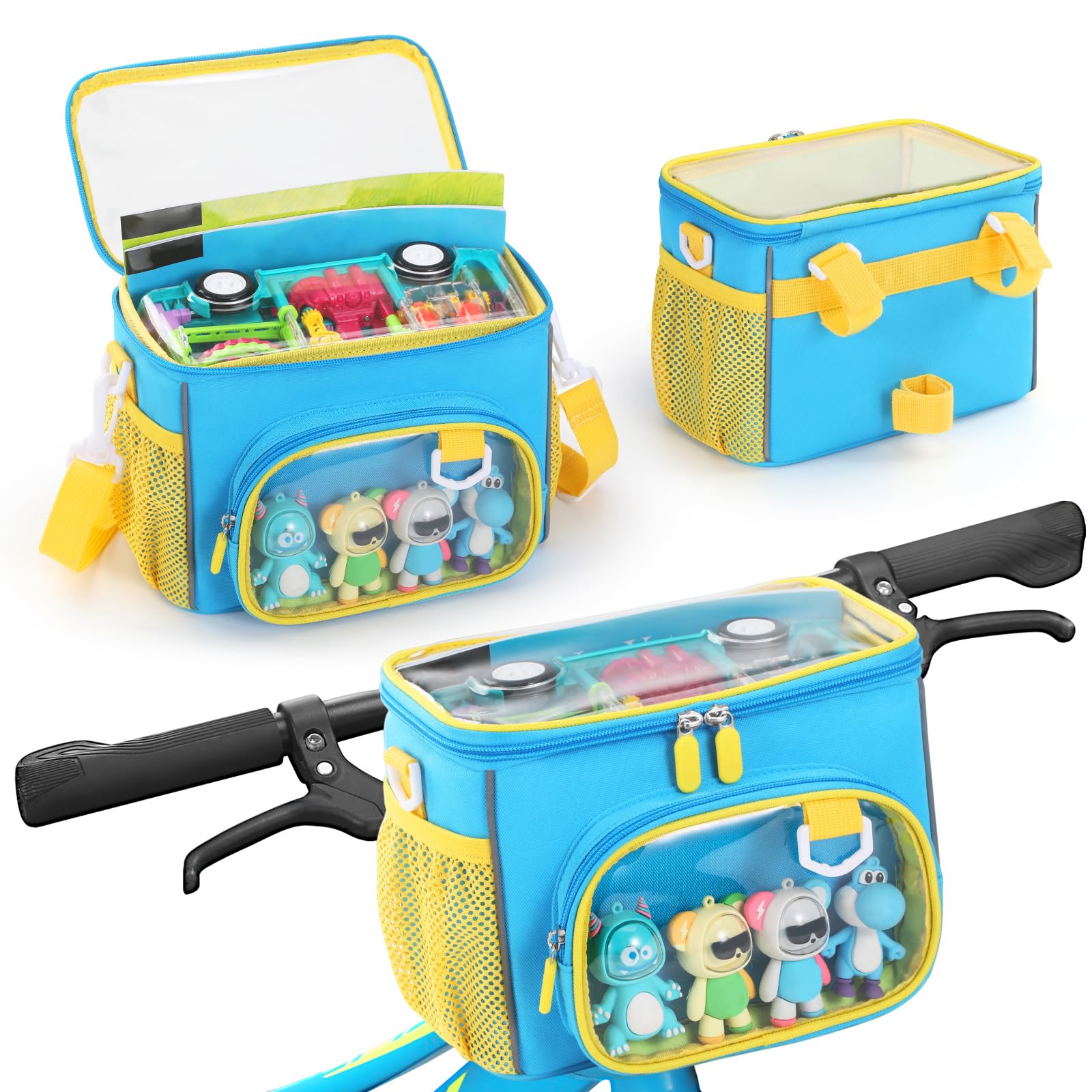 Kids Bike Basket, Front Frame Handlebar Bag with Clear Lid and Shoulder Strap for Scooter Tricycle Bicycle, Easy To Install Bicycle Handlebar Bag Organizer for Girls & Boys Scooter Bike Accessories — image 1