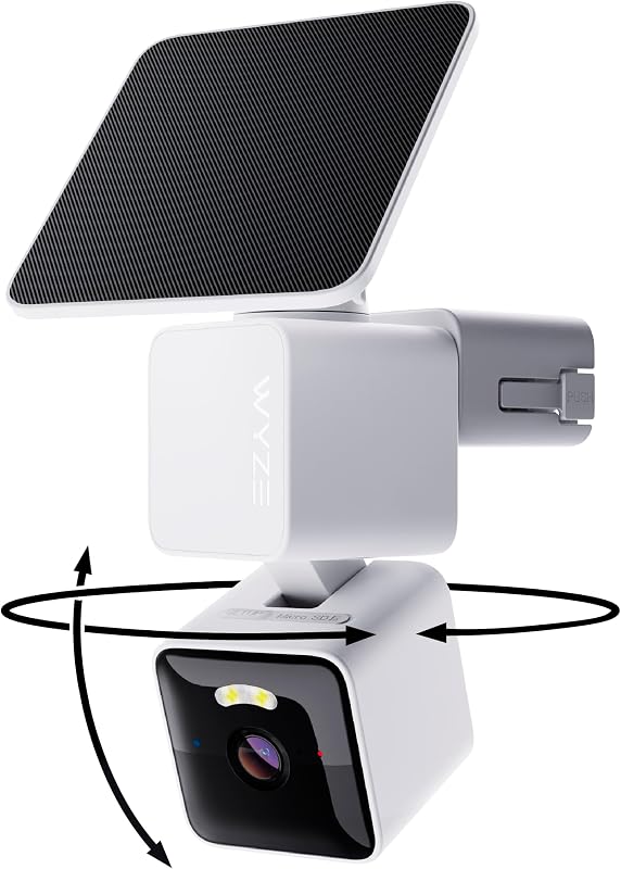 WYZE Solar Cam Pan, cámaras de seguridad 2K inalámbricas para exteriores, funciona con pilas | Pan-Tilt de 360°, cámara Wi-Fi de 2,4 GHz con detección de movimiento AI, visión nocturna en color y audio bidireccional, cámaras para seguridad en el hogar