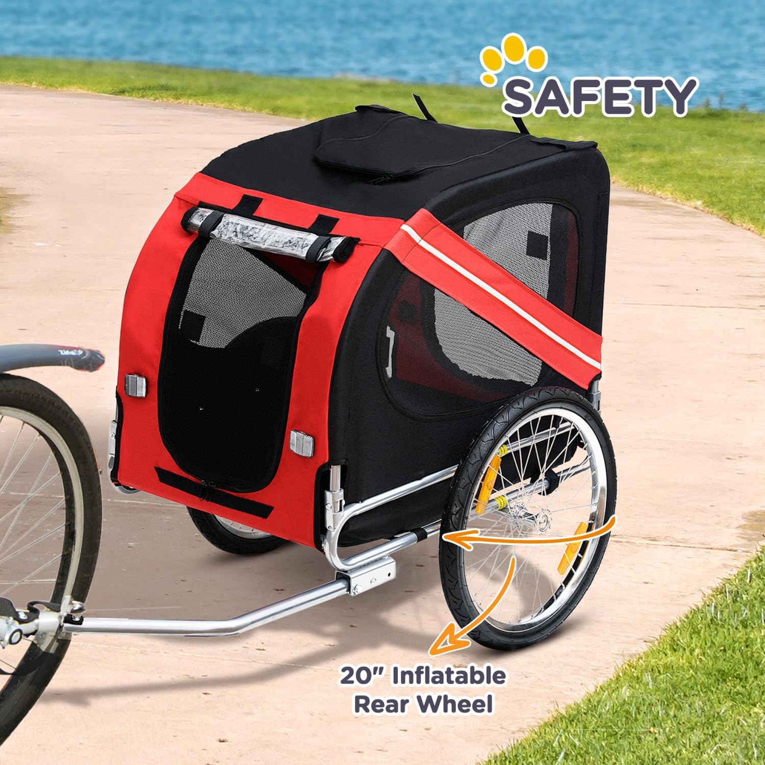 Dog Bike Trailer Pet Cart Wagon for Outdoor Adventures - Red/Black