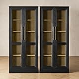 mopio Blake Tall Display Cabinet, Kitchen Buffet Pantry Cupboard, Trophy Display Case, Storage Cabinet Scratch Resistant Acrylic, Modern Farmhouse Curio Organizer (Black Oak Acrylic, Set of 2)