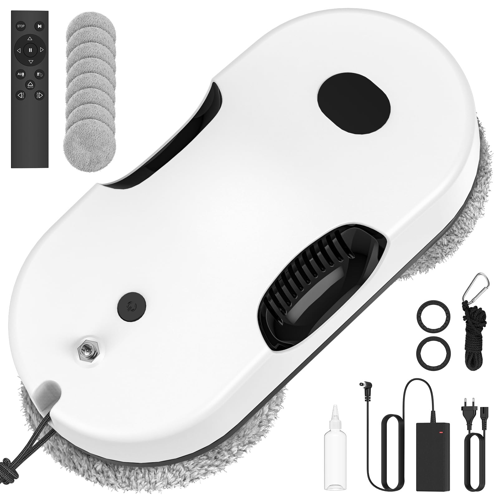 Robot Lavavetri Elettrico, Aspirazione Turbo 5600Pa & Doppio Spruzzo | 3 Modalità Pulizia, Navigazione Intelligente, Rilevamento Intelligente dei Bordi, Telecomando, 8 Panni Inclusi, Cuerda Segura