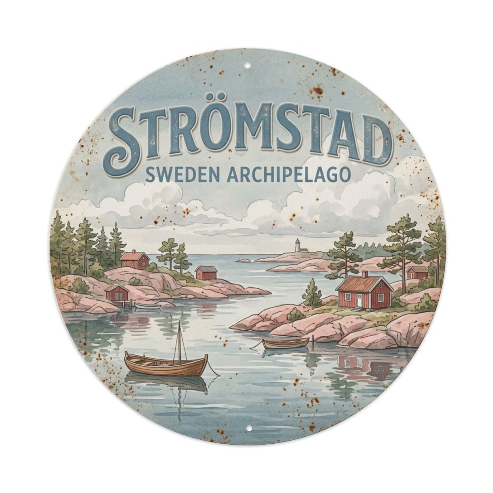 Vintage Travel Stromstad Sweden Archipelago Metal Tin Sign