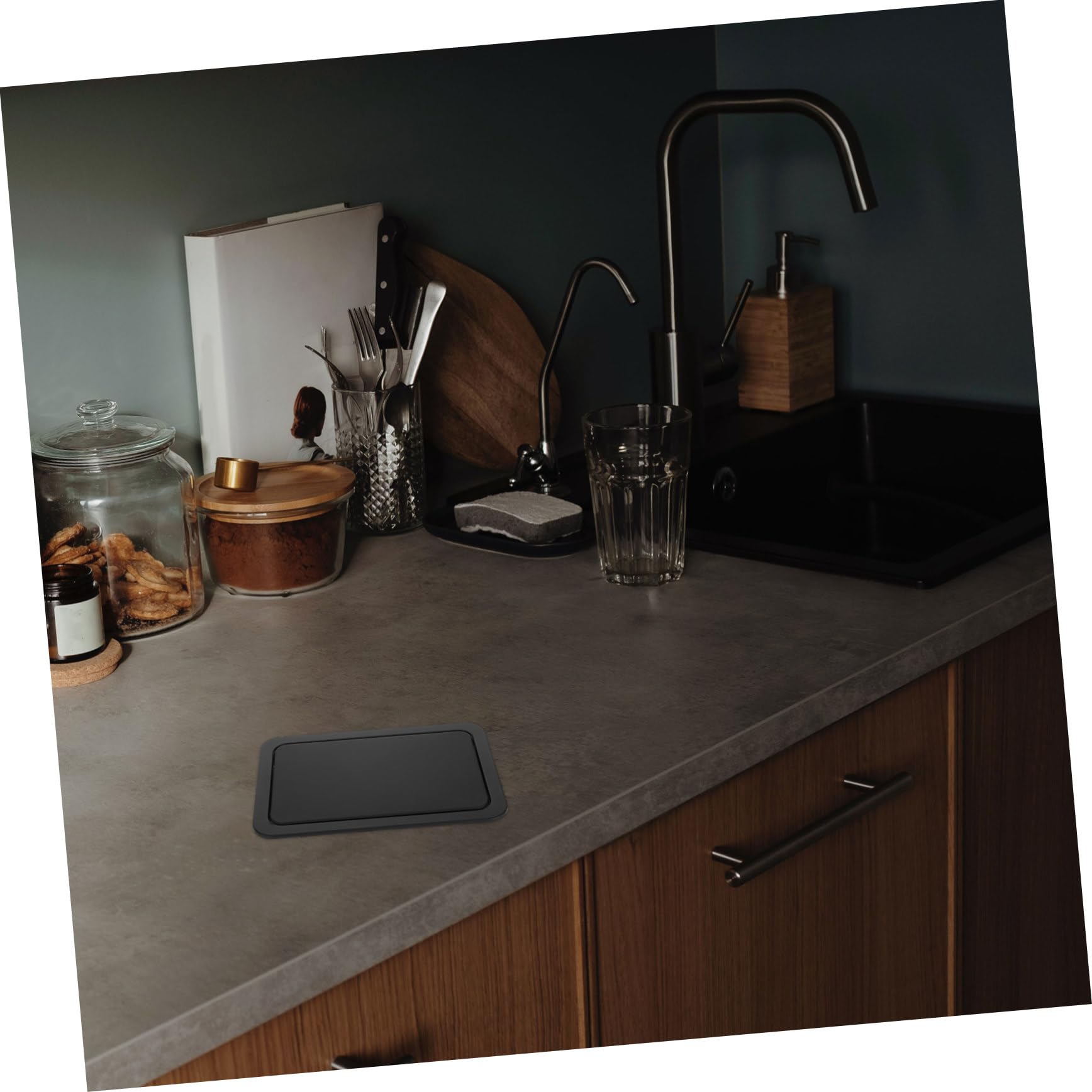 Kichvoe Tapa Abatible Resistente y Funcional de Acero Inoxidable Negra para y para Cubo de Basura de Encimera Adecuado para Cocinas en Hoteles y Restaurantes Cocinas Hoteles Restaurantes