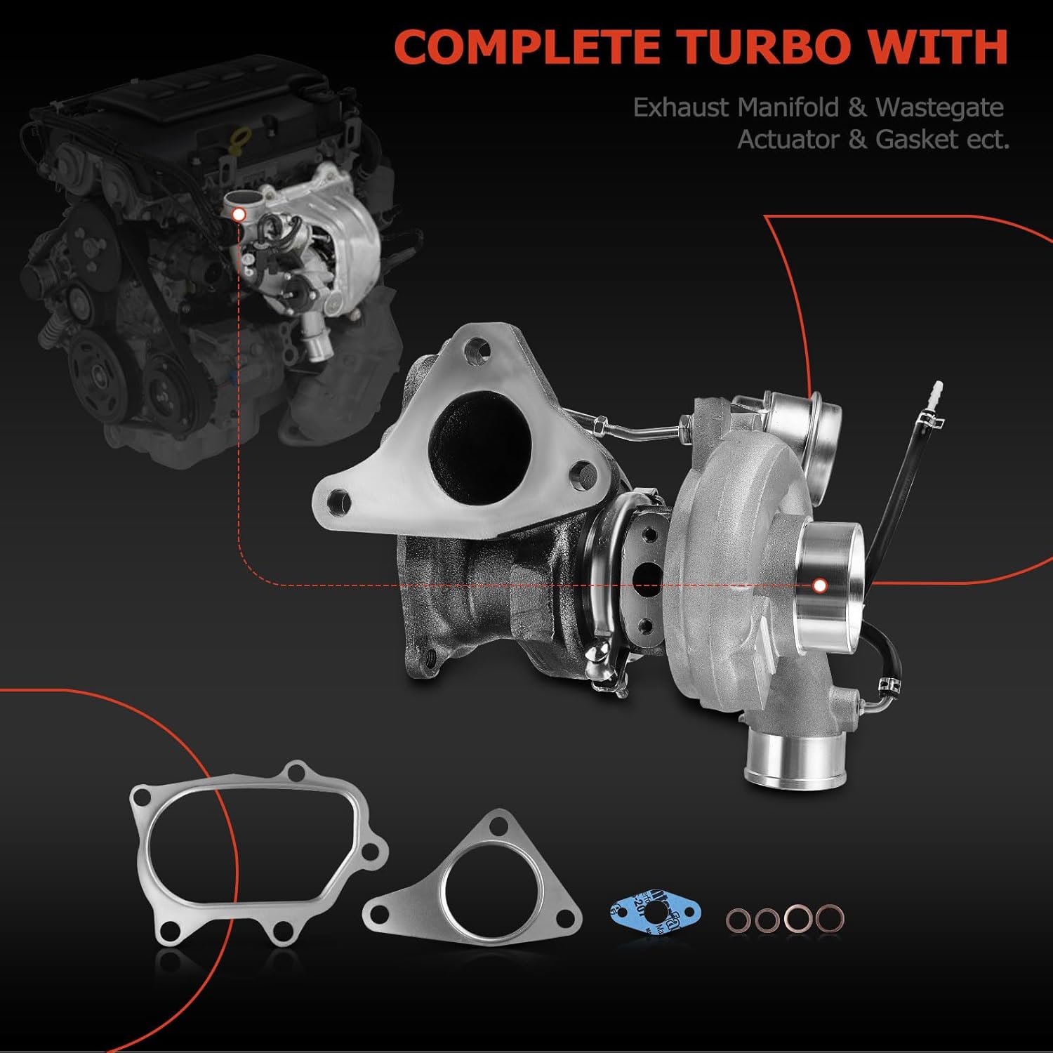 A-Premium Complete Turbo Turbocharger Kit, with Wastegate Actuator & Gasket, Compatible with Subaru Baja 2004-2006, Forester 2004-2008, Impreza 2002-2007, 2.0L 2.5L, Replace# 49377-04300, 14411-AA360