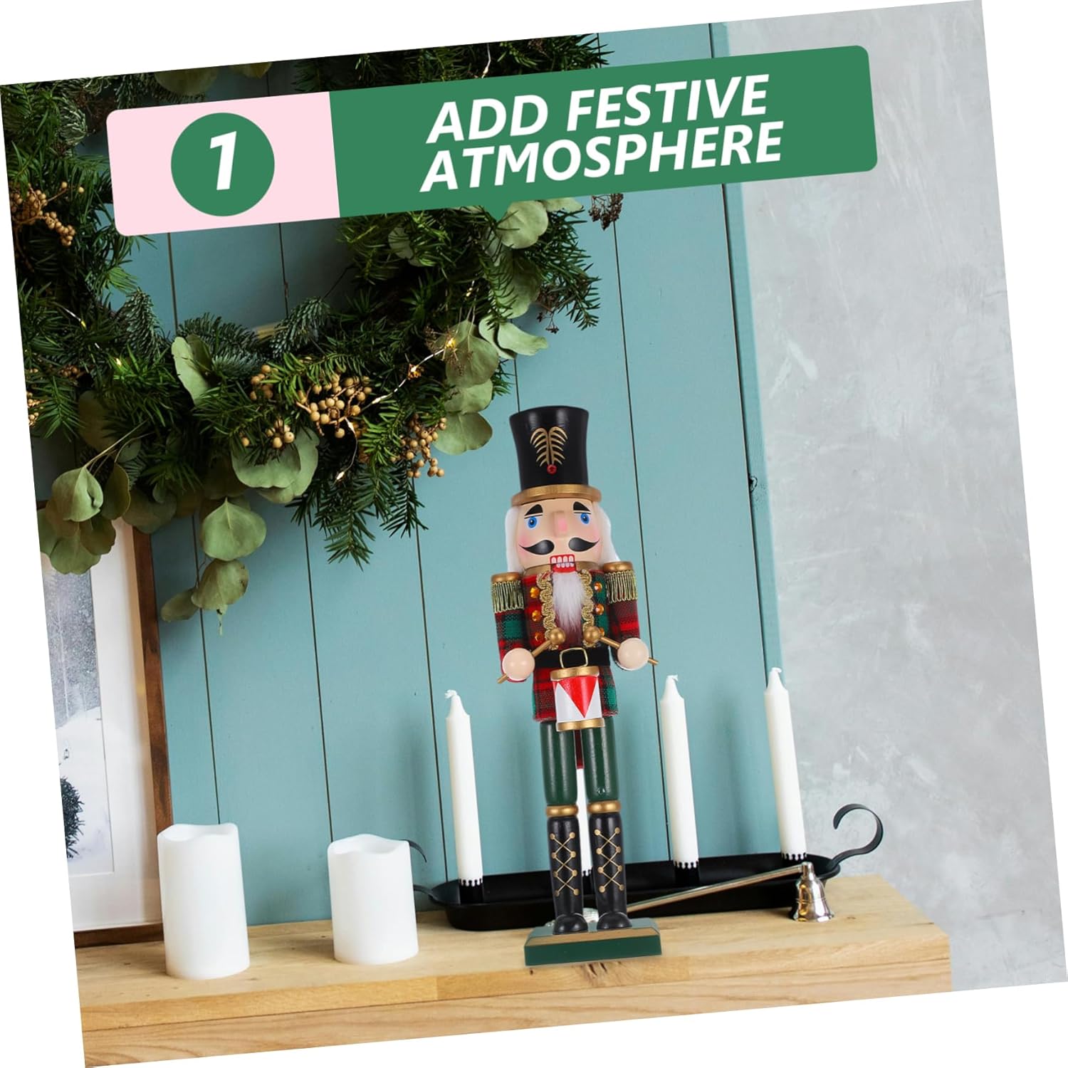 Cabilock Wooden Nutcracker Soldier for Christmas Decoration Adorable Xmas Nutcracker Figurine Charming Tabletop Decor for Holiday Festivities Break Resistant Multi Scene Use