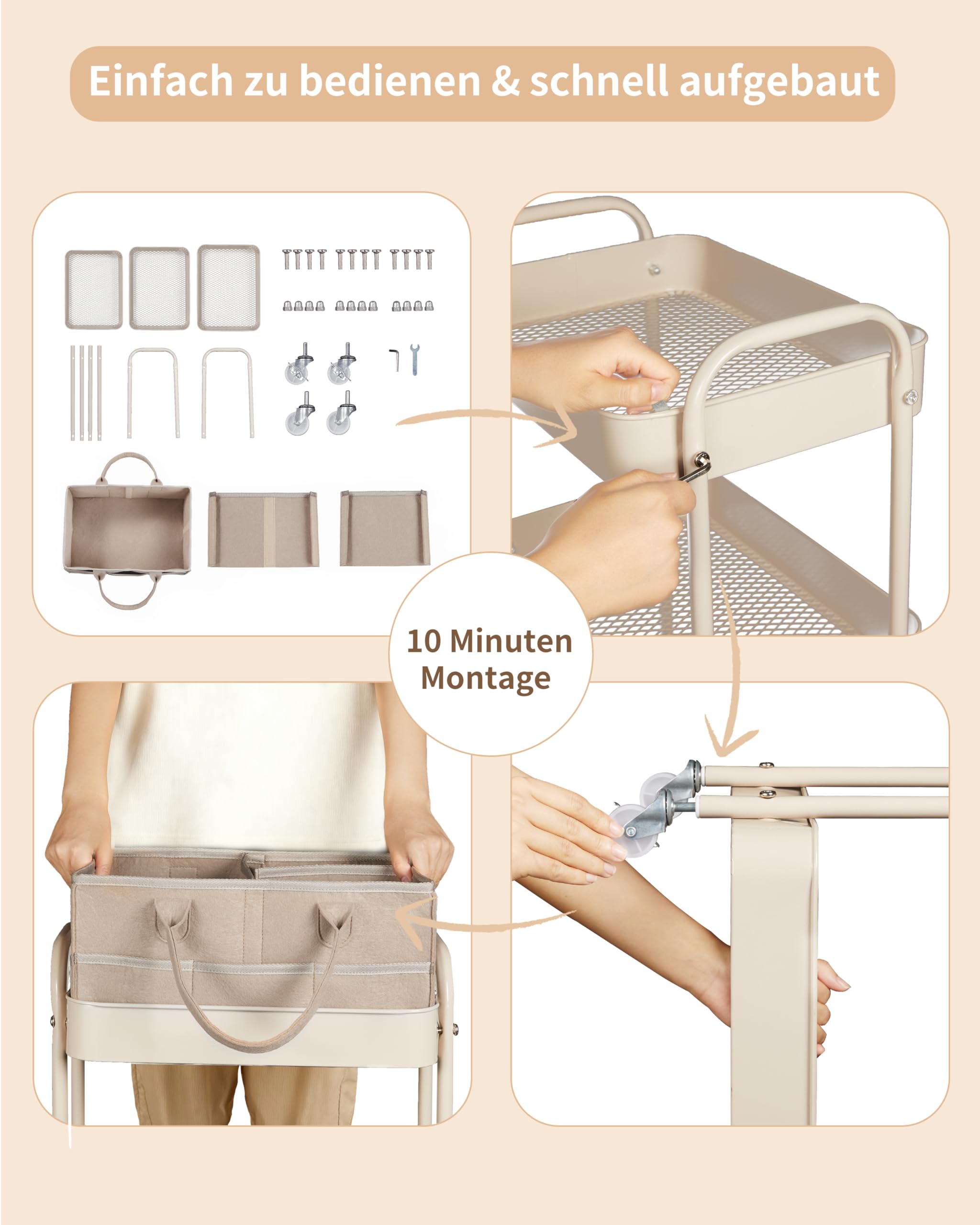Fortella Wickeltisch Organizer Tragbar mit Rollwagen, für Baby Erstausstattung Neugeborene Wickeltasche und Newborn Baby Essentials, Auch als Servierwagen mit Rollen, Küchenregal Kleines Regal (Braun)