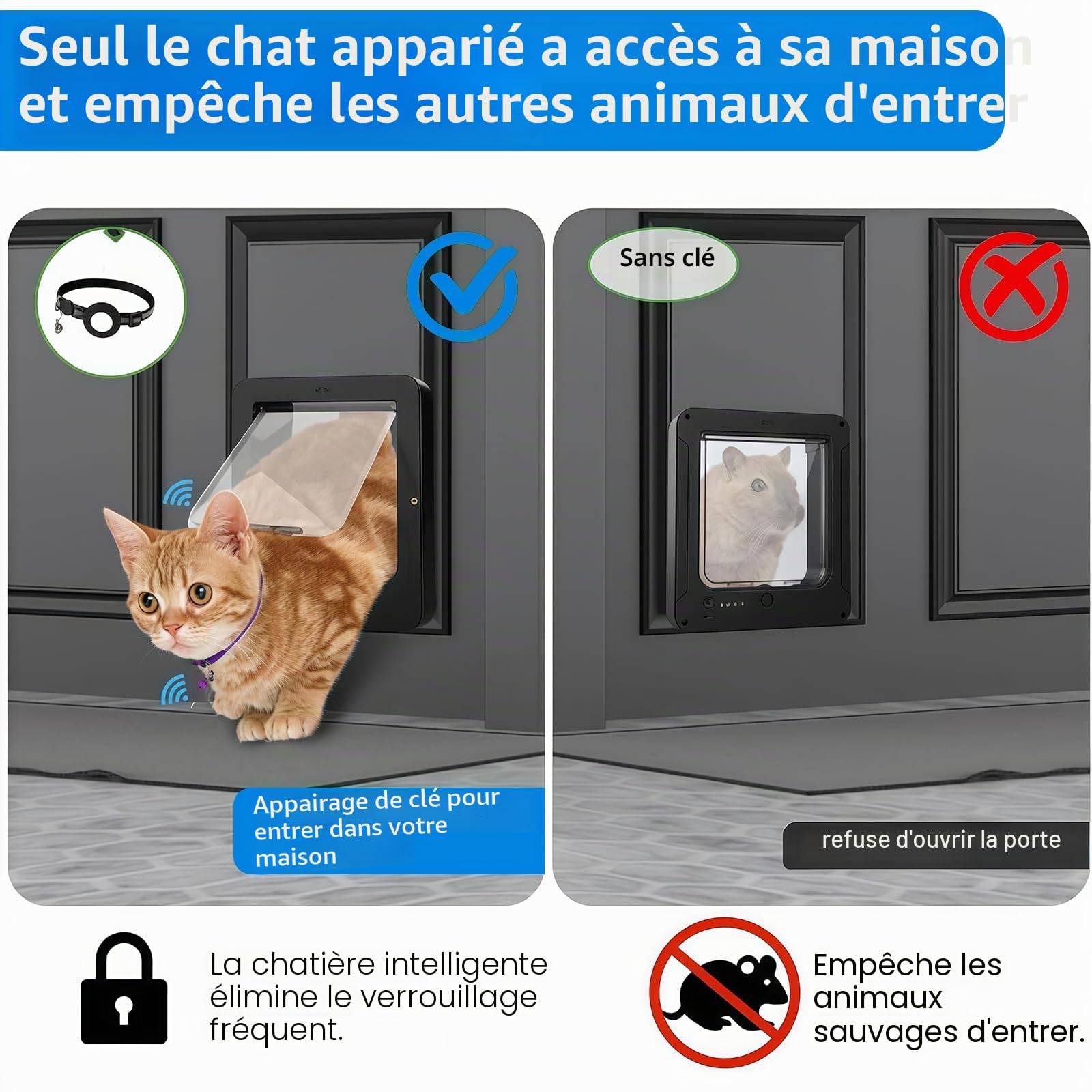 ChatièRe éLectronique, ChatièRe Intelligente avec 2 CléS à Puce, Verrouillage 4 Positions, DéVerrouillage Automatique, RéSistant Aux IntempéRies, EntréE Et Sortie SéLectives