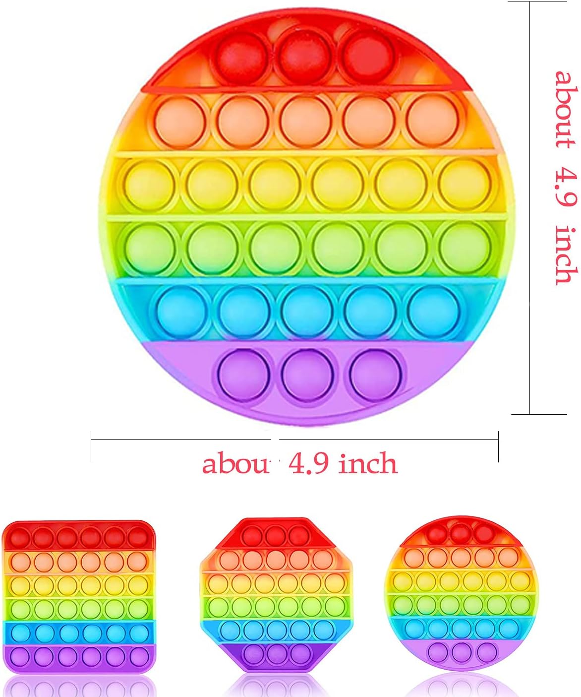 Pop Fidget Sensory Toy Set, Push Bubble Silicone Game Toy Anxiety Stress Reliever Autism Learning Materials Gift for Kids Teens Adults (Rainbow 3-Pack)