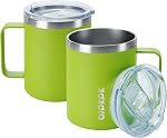 2 pcs Mug de café isolé, BJPKPK 14oz Tumbler isolé avec couvercle, tasses à café en acier inoxydable avec couvercle antidérapant