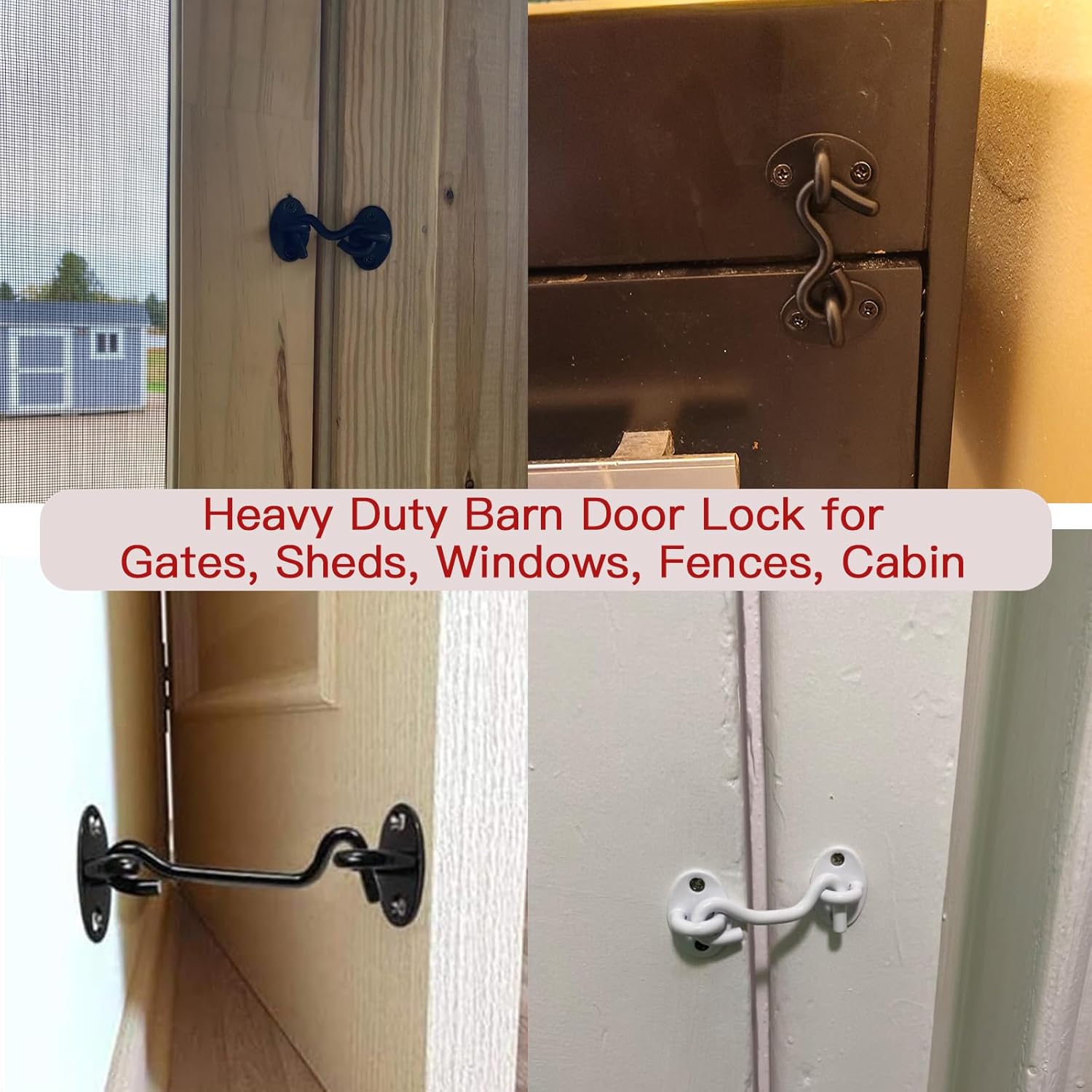 2 Pack 3 Inch Black Stainless Steel Hook and Eye Latch, Heavy Duty Barn Door Lock for Gates, Sheds, Windows, Fences, Cabin - Solid Thicken Privacy Latch with Mounting Screws