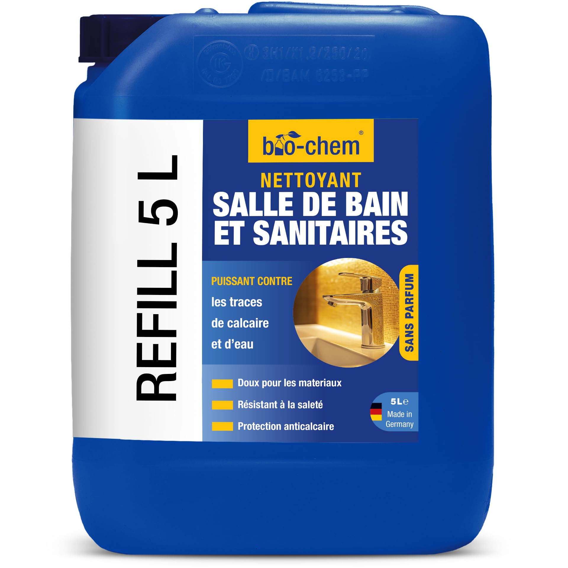 bio-chem Nettoyant salle de bain et toilettes anticalcaire bidon 5L | Produit menager entretien douche, évier, wc - Nettoyant anti calcaire anti moisissure salle de bain