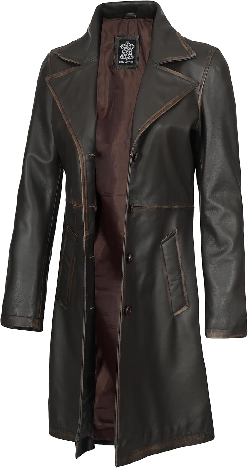 Blingsoul Leather Car Coats for Womens - Black Brown Real Long Leather Jacket Women