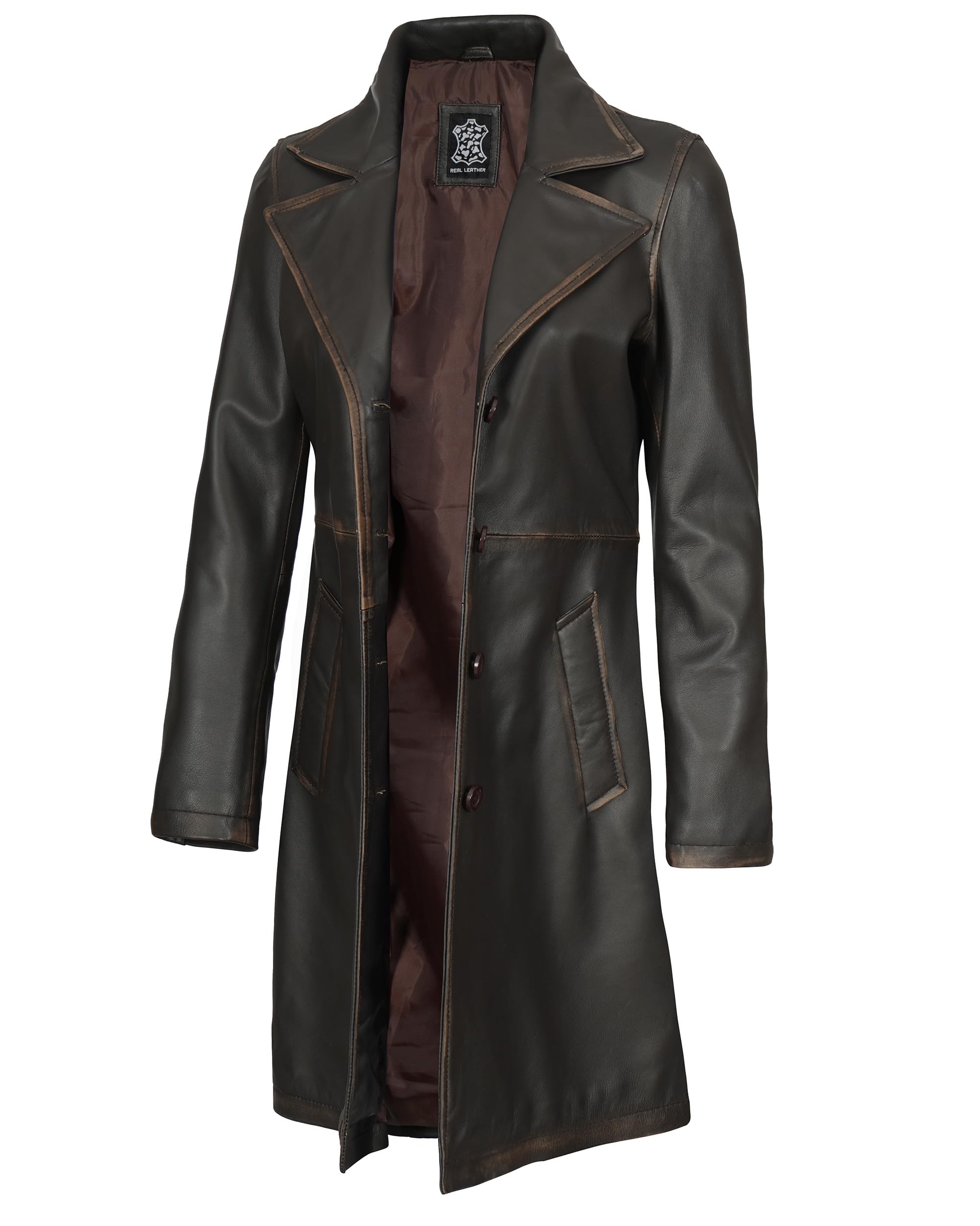 Blingsoul Real Long Leather Jacket Women - Black & Brown Leather Car Coats for Womens