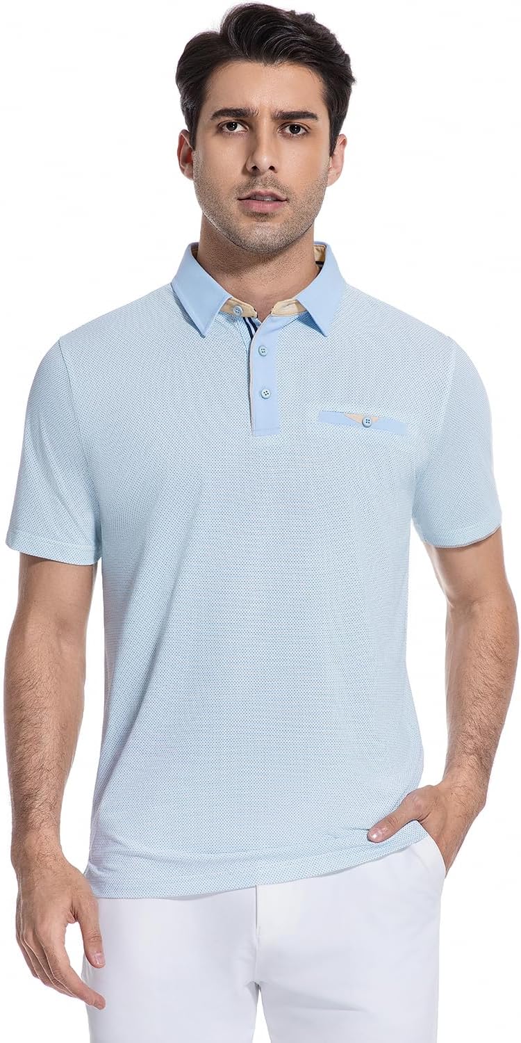 Alex Vando Mens Golf Shirts Moisture Wicking Quick-Dry Short Sleeve Print Performance Polo Shirts for Men