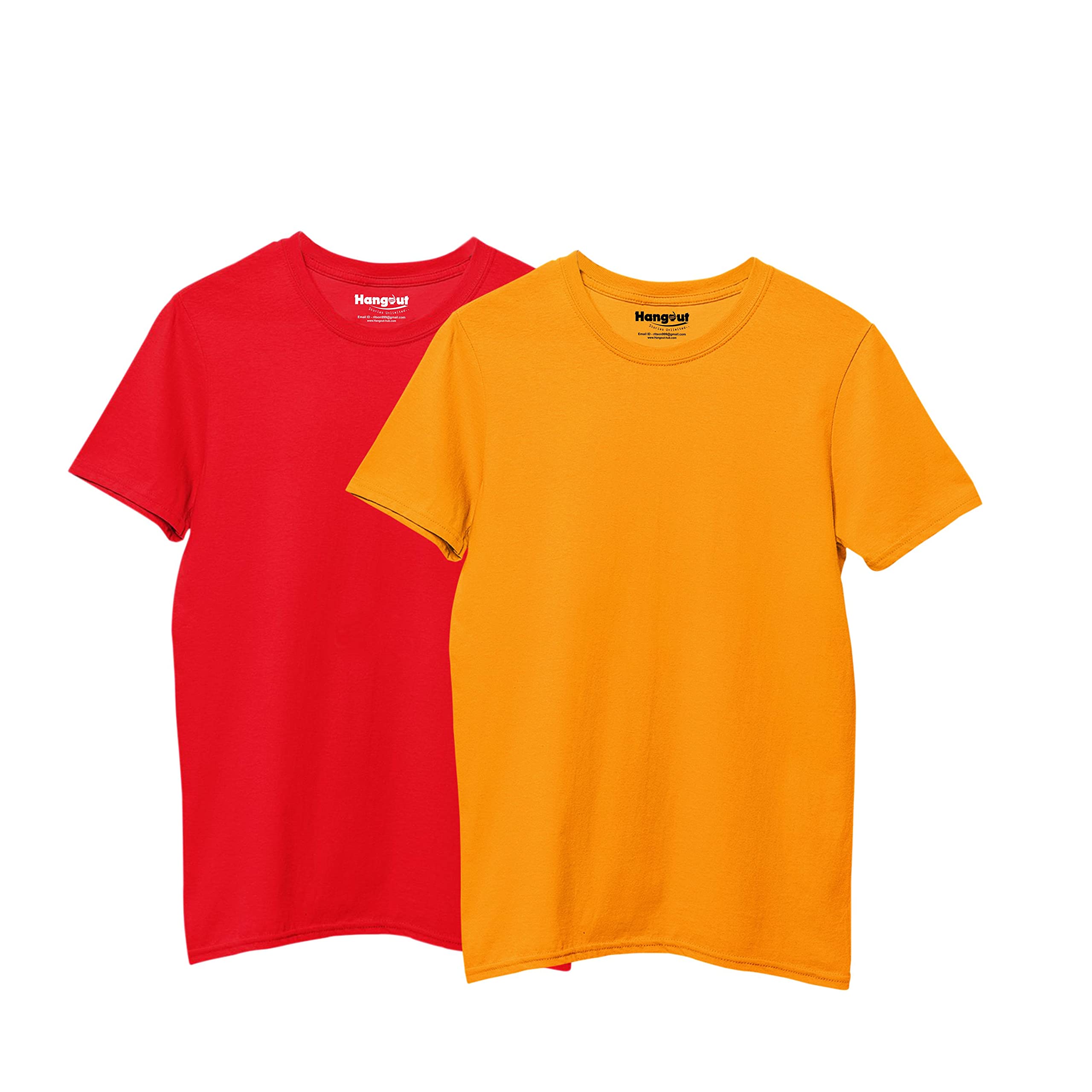 Hangout Hub|Boys Solid Tshirt|Breathable Fabric|Red Yellow|4-6Y|Set of 2