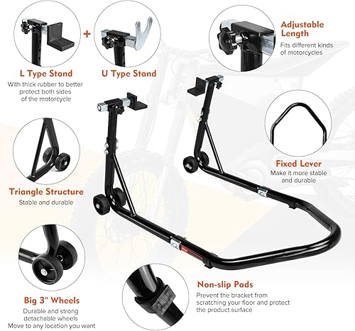 Vista 25 de Donext - Soporte para rueda trasera de motocicleta (850 lb), tamaño U color negro