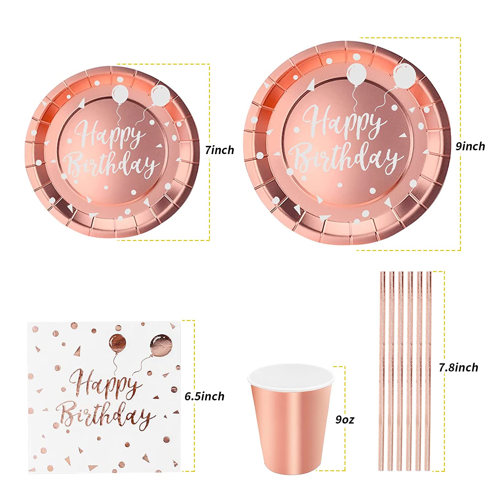 Stoviglie Compleanno Oro Rosa, 120pcs Stoviglie per Ragazza Feste Oro Rosa Decorazioni, Tovaglioli Carta Cannucce Tazza Piatto Rosa Golde per Matrimoni Feste Baby Shower Natale, 24 Ospiti