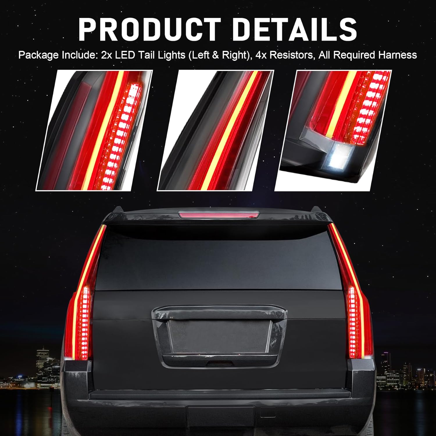 Full Led Tail Lights Assembly Replacement For Chevrolet Tahoe/Suburban Cadillac Style 2015 2016 2017 2018 2019 2020 4 Pins Plug Rear Tail Lamps with Red Turn Signal Driver and Passenger Side