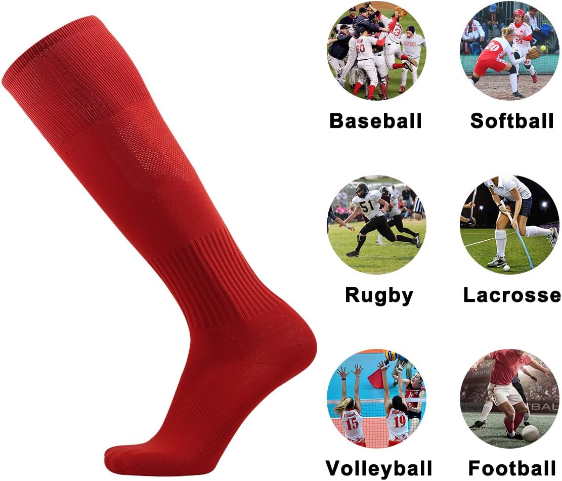 Three street Baseball Socks, Unisex Knee High Solid Sport Tube Compression Softball Football Soccer Team Socks 2-10 Pairs - Image 6