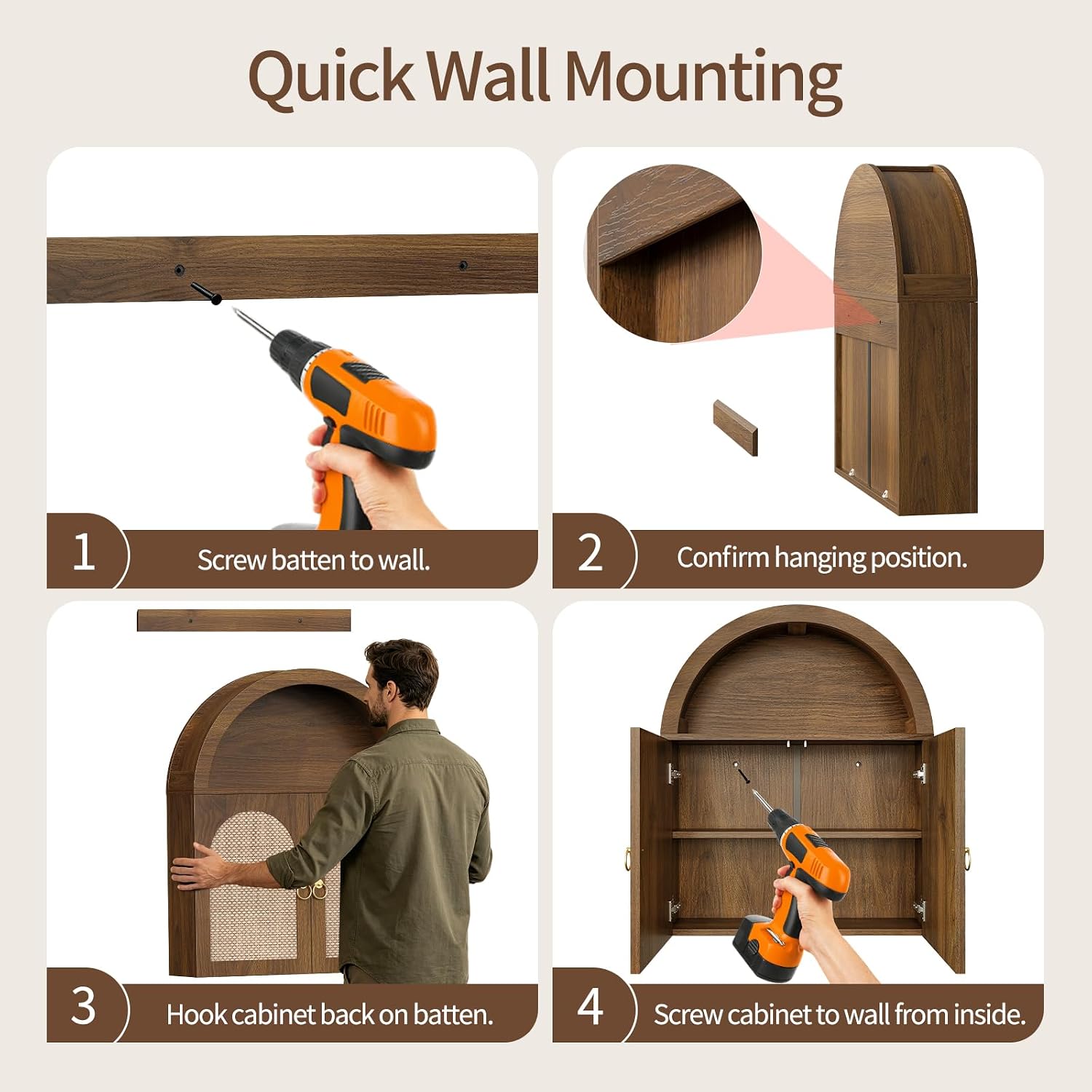 Arched Bathroom Wall Cabinet - Wood Over the Toilet Storage Cabinet