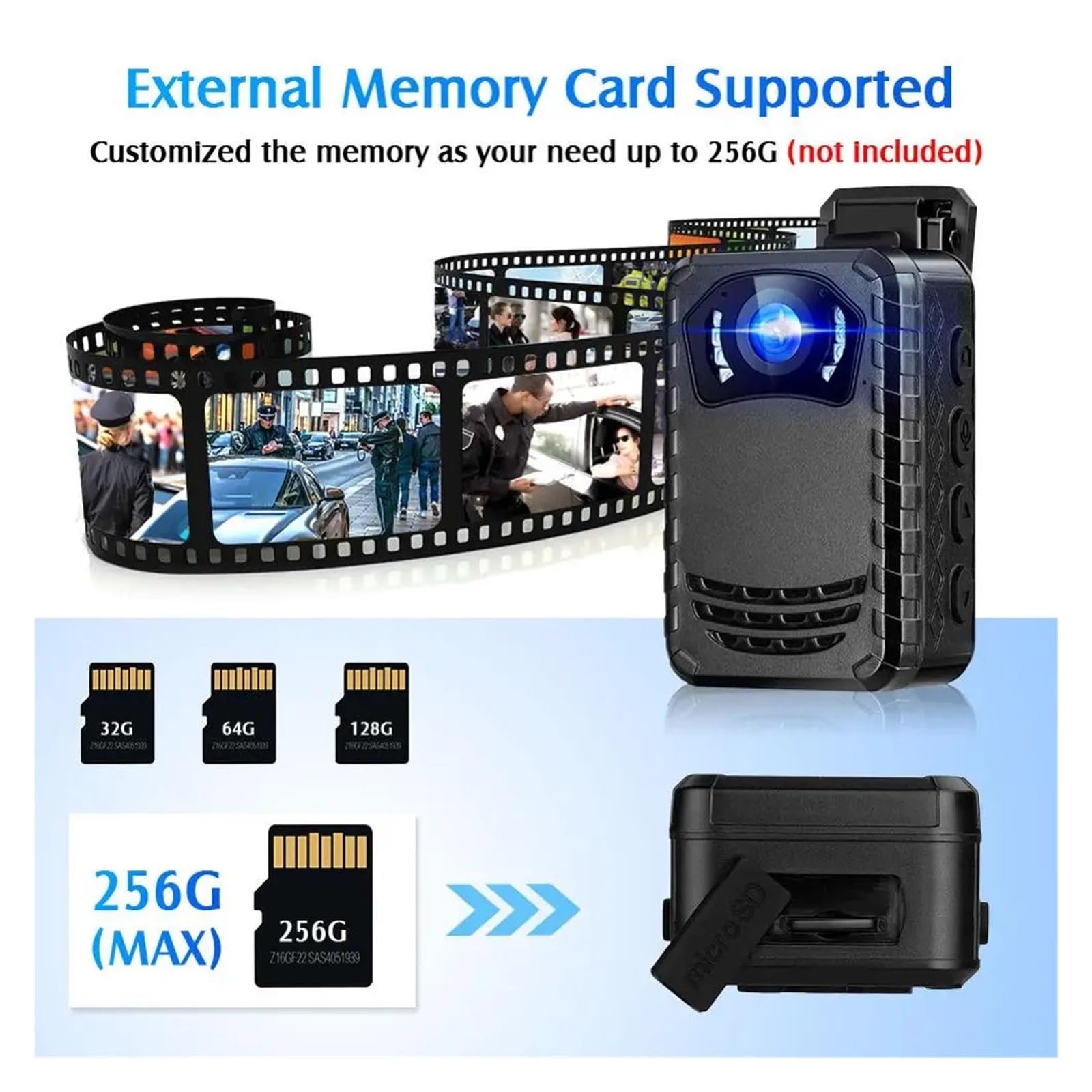 N9 1296P Body Cam 256GB Registrazione Videoregistratore for telecamera indossabile for mini di sicurezza for visione notturna della polizia