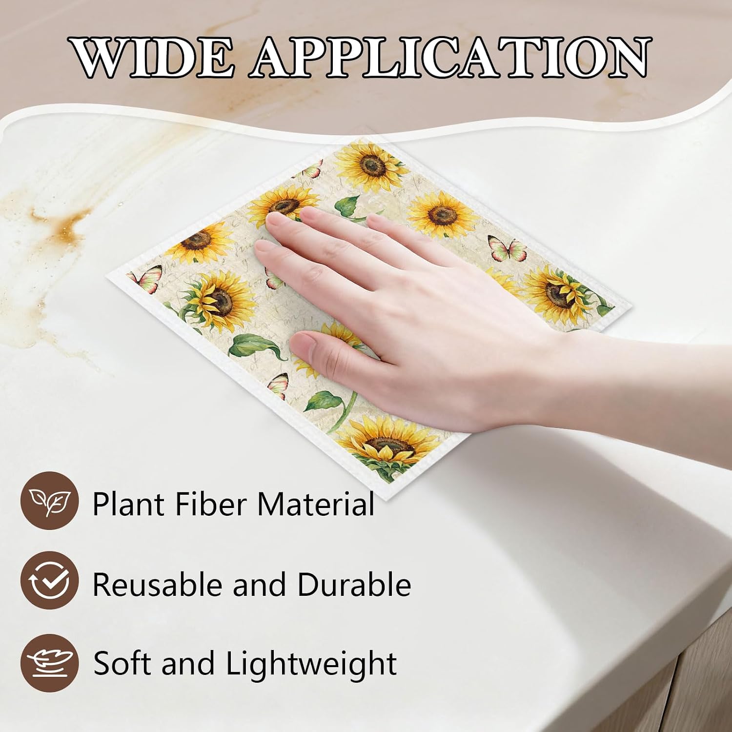 5 Pack Mixed Colorful Sunflower Swedish Kitchen Dishcloths Dish Towels, Farmhouse Sunflower Dish Towels, Swedish Dishcloth, Paper Towels Reusable, Dish Cloth Towel Cleaning Wipe for Kitchen