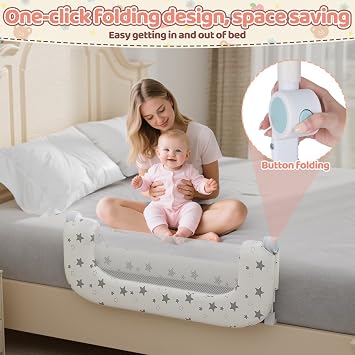 Bed Rail for Toddlers, 32 Foldable Bed Rail for Baby, Adjustable Height