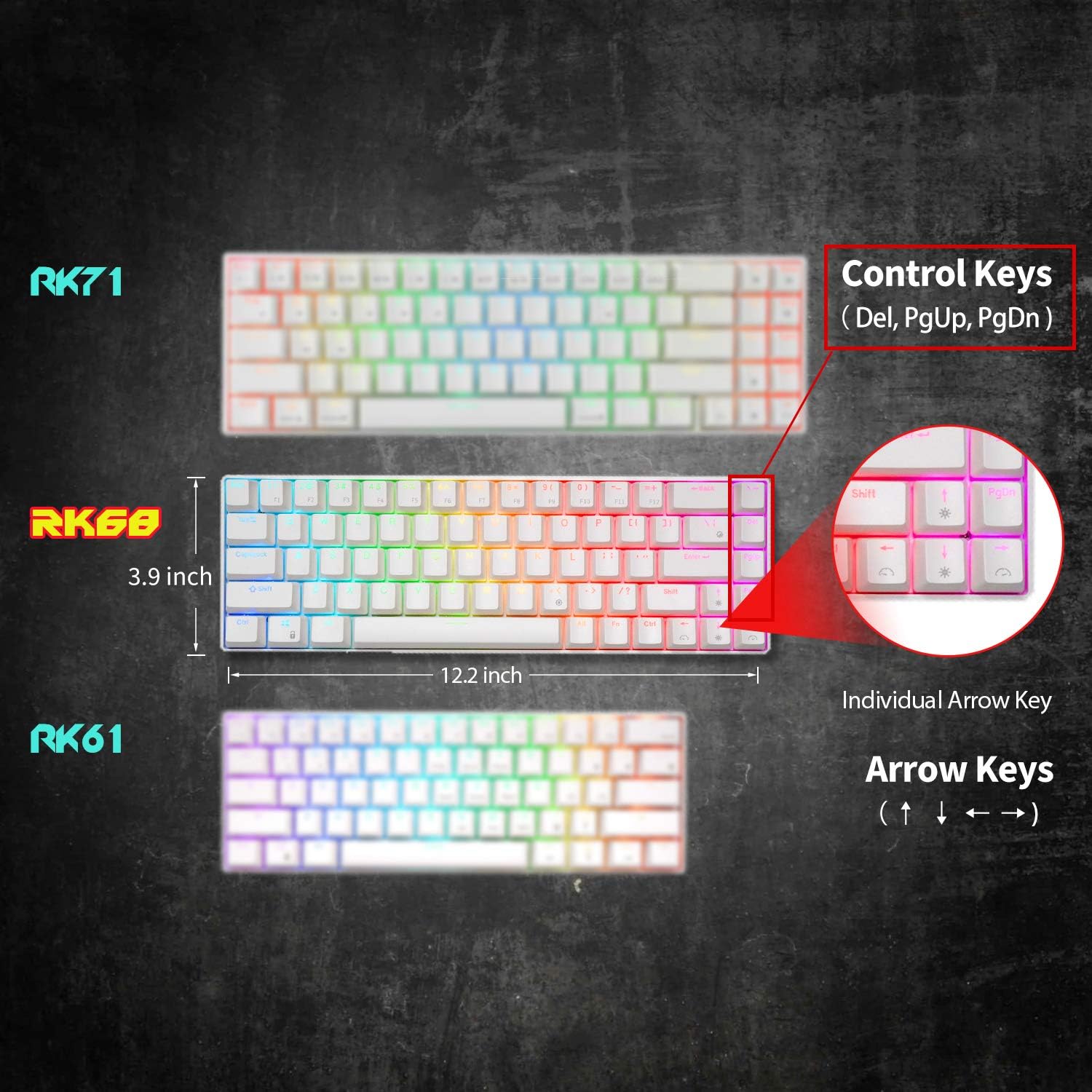 Flash Deals - 80% OFF RK ROYAL KLUDGE RK68 (RK855) Wired 65% Mechanical Keyboard, RGB Backlit Ultra-Compact 60% Layout 68 Keys Gaming Keyboard, Hot Swappable Keyboard with Stand-Alone Arrow/Control Keys, Blue Switch, White