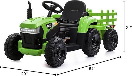 Miniatura 10 de TOBBI Tractor eléctrico de juguete para niños, 12 V, funciona con batería, vehículo de remolque motorizado con motor dual de 35 W, 6 ruedas, 3