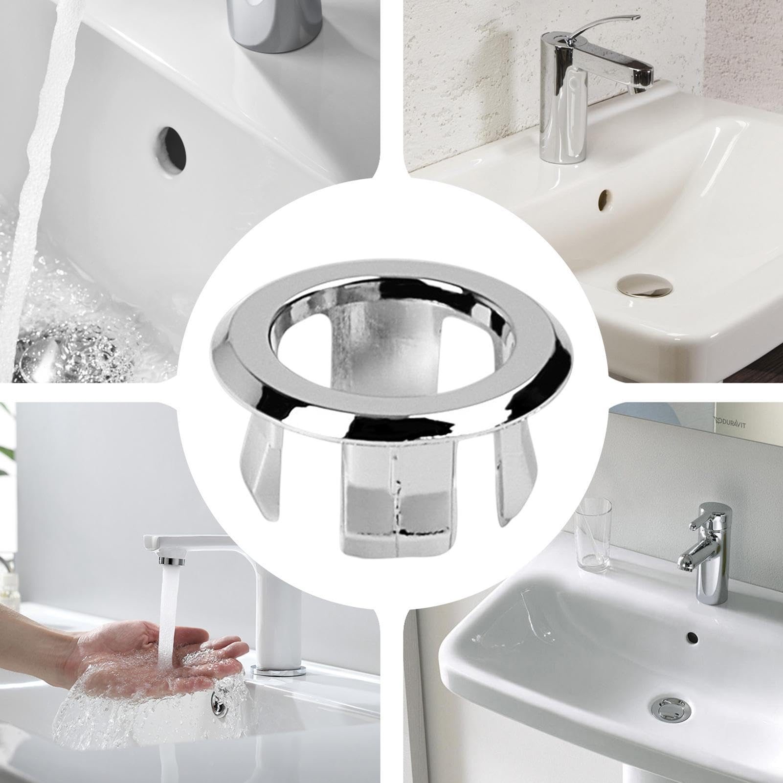 Sink Overflow Ring Round Basin Trim Drain Cap Cover Double Layer Kitchen Bathtub