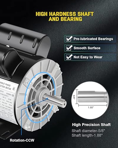 Miniatura 4 de Motor de compresor de aire de 1.5 HP, motor eléctrico monofásico de 3450 RPM, 56 marco eje con llave de 58 pulgadas 115230 V, rotación CCW continua