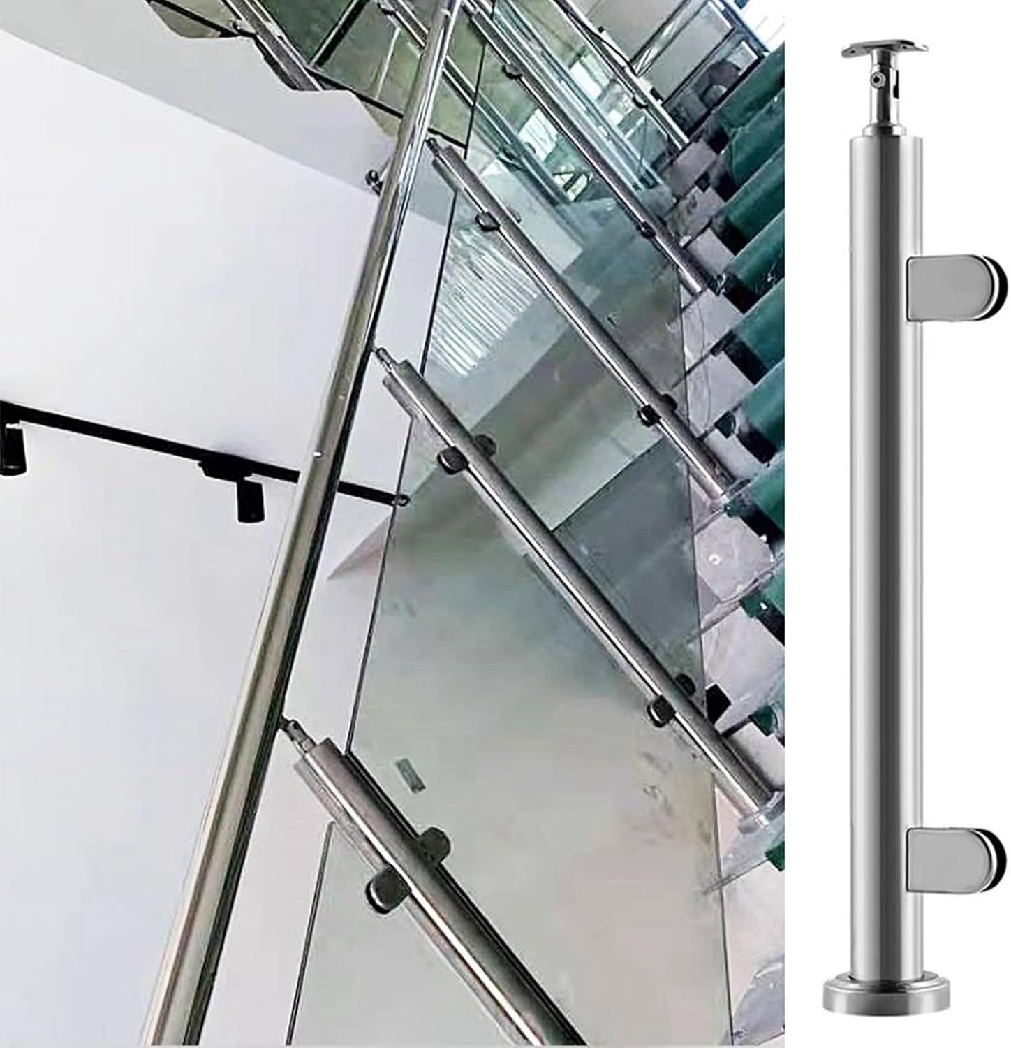 Indoor Outdoor Step Glass Balustrade Posts, Glass Railing Panels Clamp Post Support System for Villas Fence/Swimming Pool/Deck Platform/Balcony