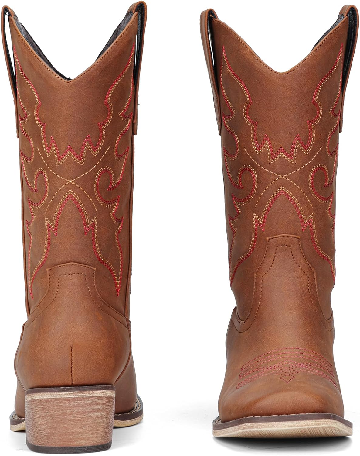 Cowboy Boots for Women Square Toe - Mid Calf Western Cowgirl Boots with Embroidery, Pull On Low Chunky Heel Fashion Footwear for Daily Casual Party Country Concert Rodeo - Image 5