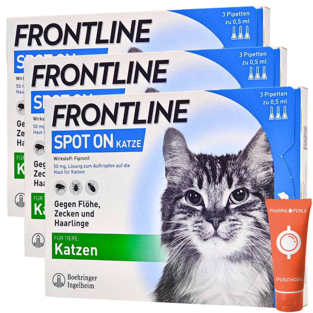 Frontline Spot on für Katzen - Schutz vor Parasiten wie Zecken, Flöhe, Haarlinge I einfach und verträglich I zuverlässig I im Sparset mit Pharma Perle give-Away (Frontline für Katzen 3 x 3 St.)